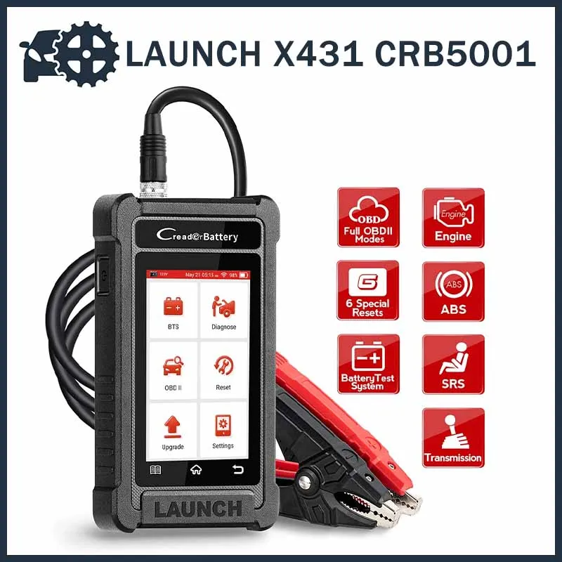 

Автомобильный тестер аккумулятора LAUNCH X431 CRB5001, 12 В, OBD2, для двигателя ABS, SRS, по диагонали, с 6 режимами сброса, бесплатное онлайн обновление