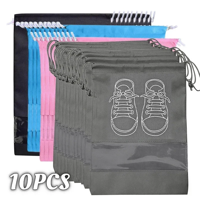 5/10pcs Shoes Storage Bag Closet Organizer Non Woven Travel Portable Bag Waterproof Pocket Clothing Classified Draw Hanging Bag