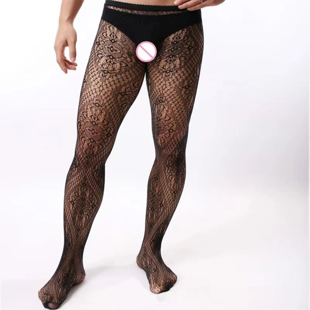 Men Sissy Body Stockings Erotic Pantyhose Sheer Mesh Fishnet Tights Pants Stocking Hollow Out Gay Porn Hosiery