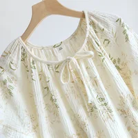 2026 New Women's Pajama Skirt 100% Pure Cotton Crepe Medium Length Short Sleeve Pajama Skirt Fragmented Flower Sweet Home Dress - Image 4