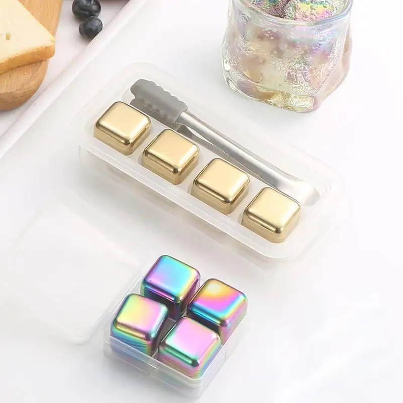 Stainless Steel Ice Cubes Reusable Chilling Stones For Whiskey Wine Colorful Vodka Wine Beer Cooler Chilling Rock Party Bar Tool