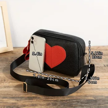 حقيبة كروس على شكل قلب بنمط ليتشي، حقيبة كتف صغيرة أنيقة، محفظة نسائية مربعة بسحاب، مناسبة للنساء والفتيات 4