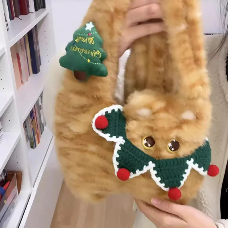 Cute Fat Orange Cat Crossbody Bag New Super Adorable Fluffy Kitten Shoulder Bag Soft Girl Cartoon Handbag