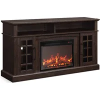 Traditional 58" Rustic TV Stand with 23" Electric Fireplace Heater with Sound, Media Entertainment Center Console Table for TV 1