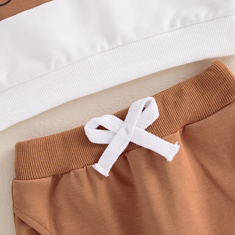 Description Picture 3 of item0-36months Baby Boys Pants Set Contrast Color Long Sleeve Crew Neck Letters Print Sweatshirt with Sweatpants Outfits