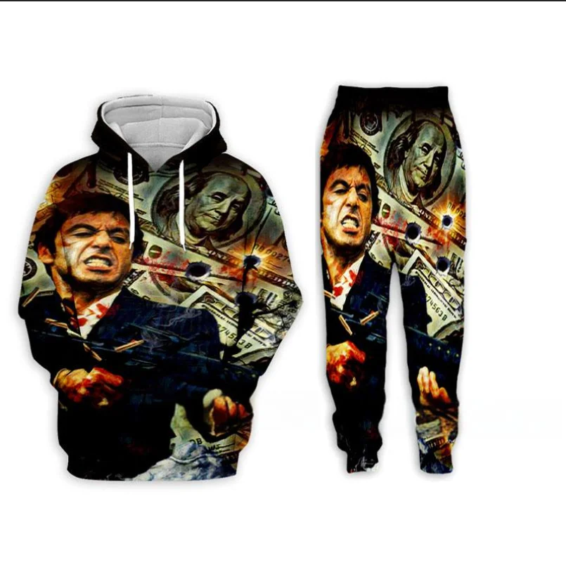 Autumn Movie Scarface 3D Printed Hoodie Suit Men Sweatshirts Sweatpants Casual Fashion Two Piece Tracksuit Set Men's Clothing 3