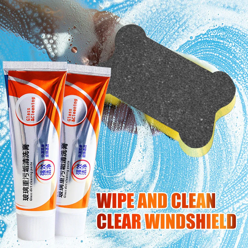 

50g Auto Glass Polishing Glass Oil Film Removing Paste Clean Polish Paste for Bathroom Window Windshield Agent Tools with Sponge