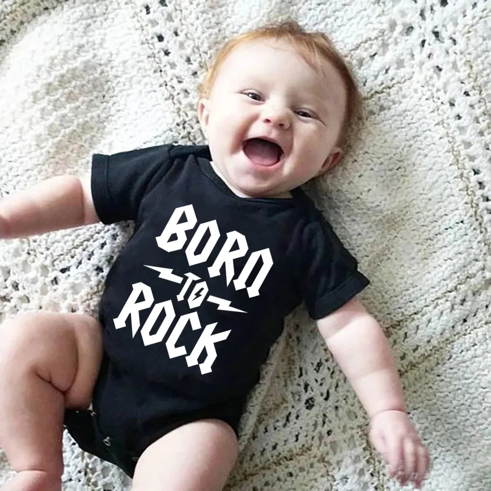 Born To Rock Baby Clothes Rock Black Cotton Short Sleeve Baby Bodysuit Baby Boys Girls Clothes Funny Baby Clothing