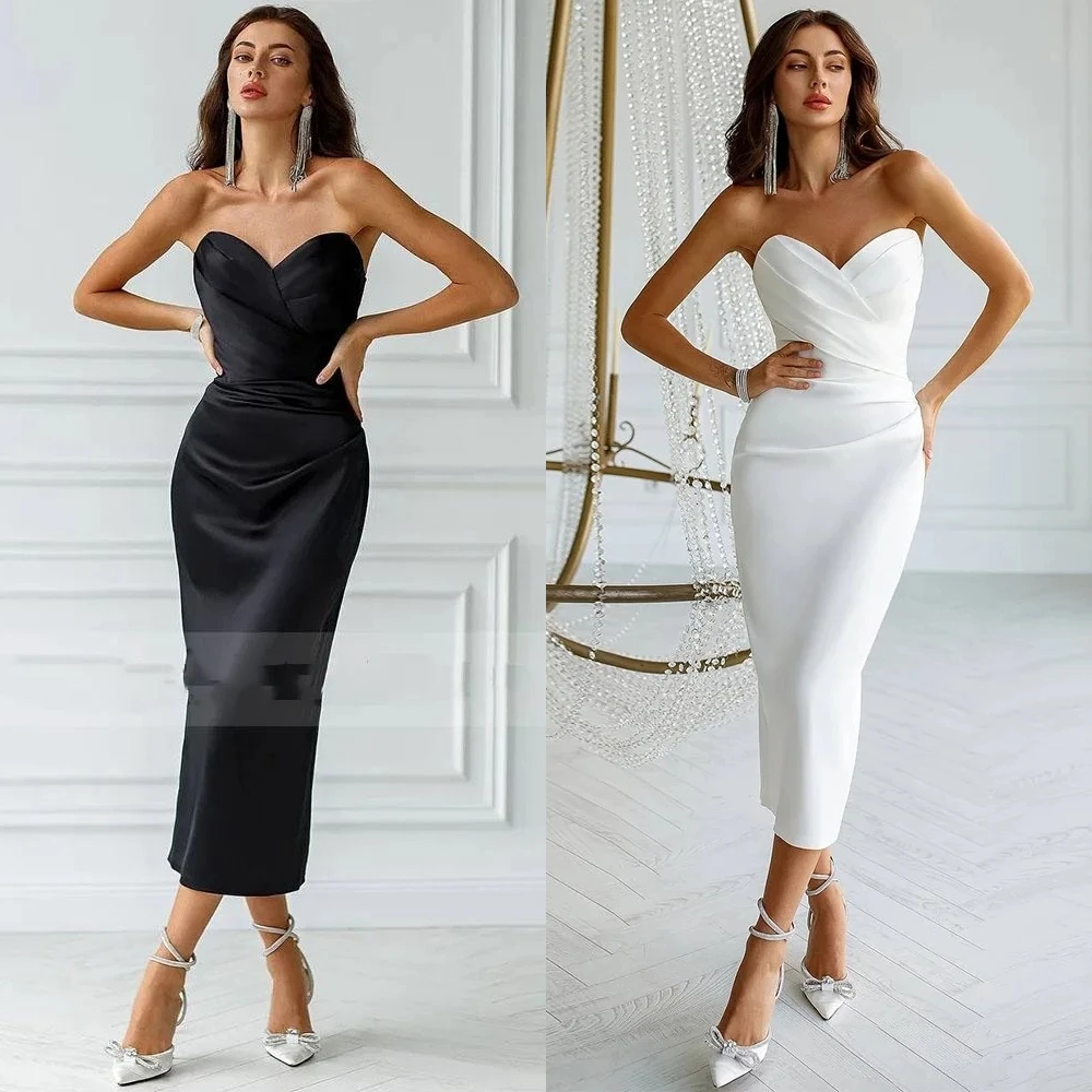 Jiayigong  Classic Modern Style Formal Evening Strapless A-line Pleat Satin Bespoke Occasion Dresses