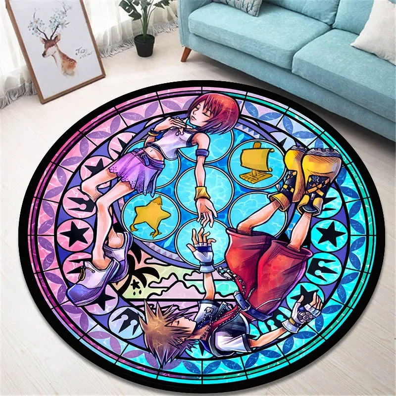 Cartoon Kingdom Hearts printed round carpet living room bedroom non -slip carpet floor mats bedroom decor birthday gift