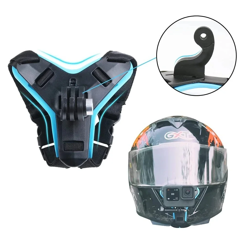 Mentonnière de casque moto avec support de fixation et GoPro Hero 8 en action