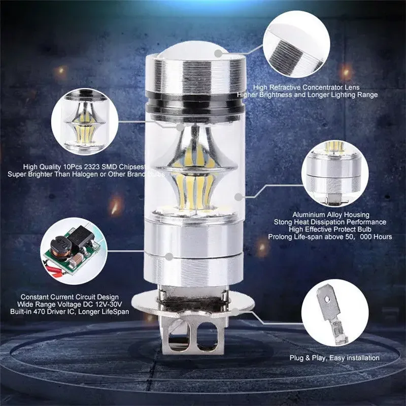 H3 LED Foglights Conversion Kit Bulbs High Low Beam 100W 6000K Super White 3000K Auto Driving Headlight High Low 12V 24V led bulb,led fog light,led headlight,led light