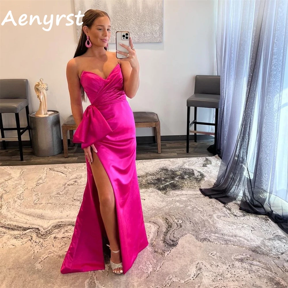 

Aenyrst Mermaid Sweetheart Criss-Cross Evening Dresses Satin Pleated Side Split Prom Gowns Floor Length Dinner Party Dress 2024