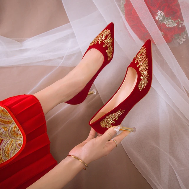 Lace Bridal Shoes,red Embroidery Wedding Heels, Red High Heels, Chinese  Wedding Shoes,cheongsam Shoes, Mesh Wedding Shoes - Etsy