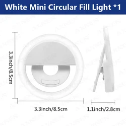 Portable LED Ring Light with USB Charging - Mini Clip-On Selfie and Phone Lens Light (White)
