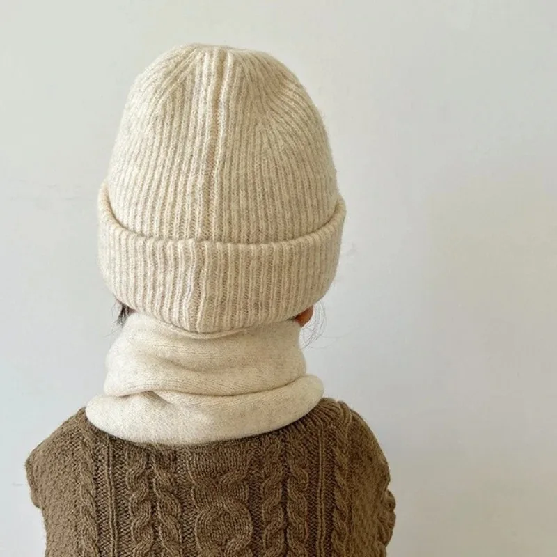 Boys Girls Kids Winter Solid Colour Ear Protection Warm Wool Cap Love Heart Embroidery Children's Knitted Cap Baby Head Wrap Hat