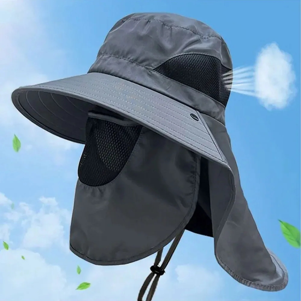 Summer Sun Hats UV Protection Outdoor Hunting Fishing Cap Men's Panama Hat Hiking Camping Bucket Hat Neck Flap Fisherman sun hat fisherman hat sun protection hat