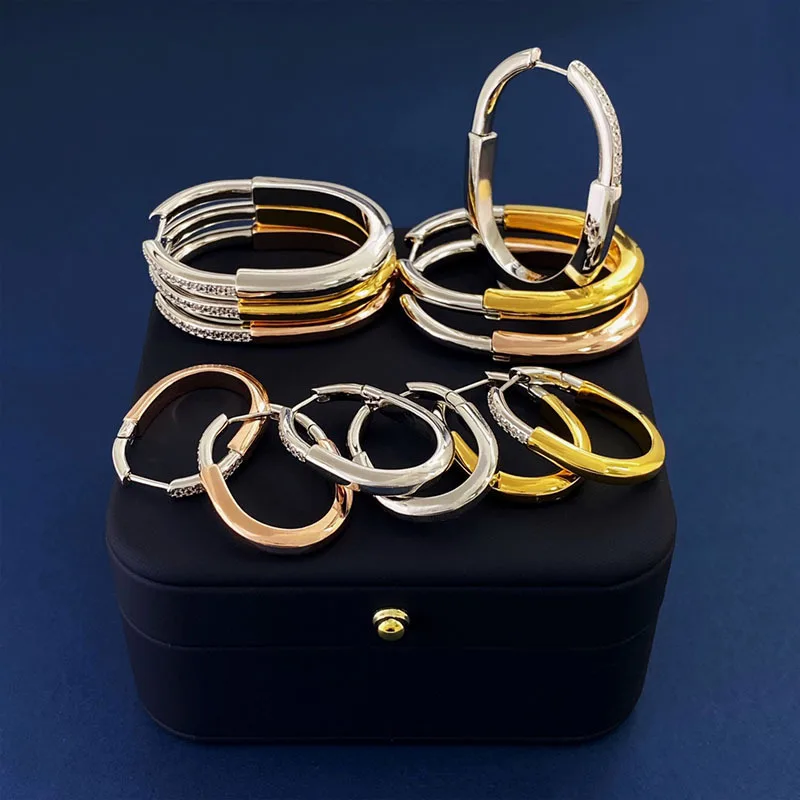Classic Small And Big U Lock Style Hoop Earrings AAA Zircon Buckle Circle Ear Pendants For Women Brand Jewelry