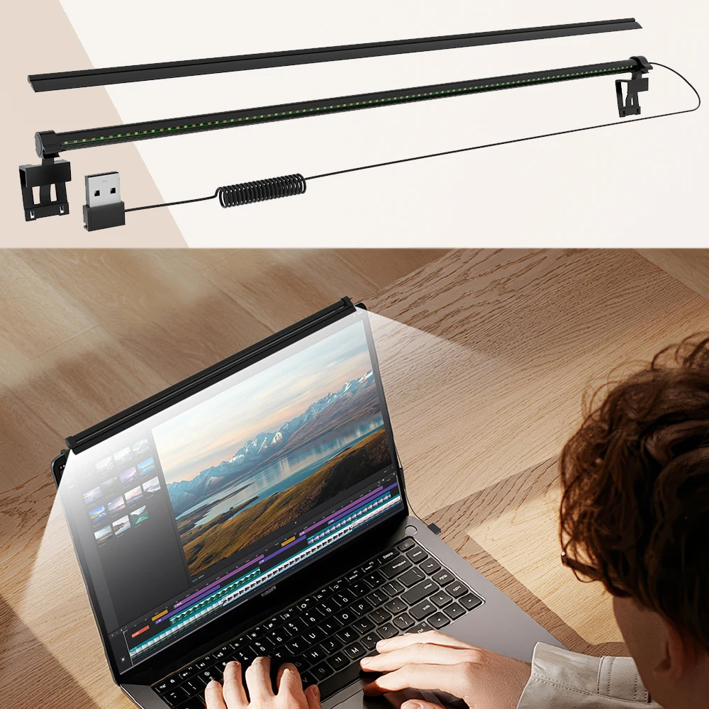 LED 밝기 조절 책상 램프 모니터, 노트북 화면 걸이식 라이트 바, USB 휴대용 눈 보호 독서 램프