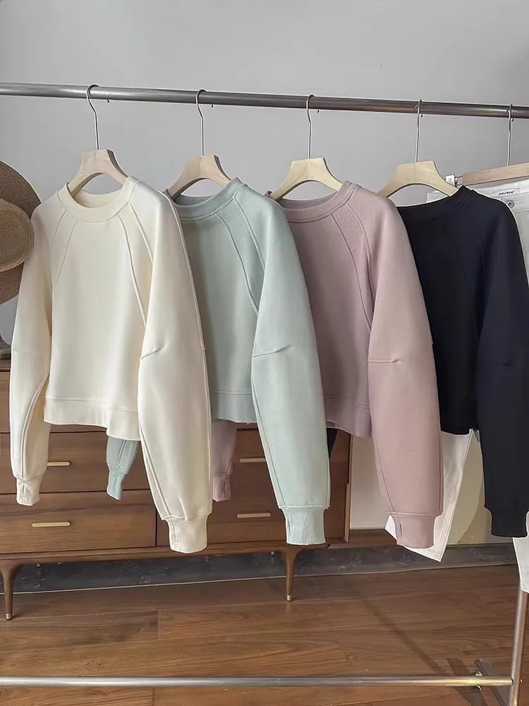 LU Home Faion round Ne Pullover Hoodie Women's Loose Fit Casual Velvet Spring 2025 Simple Outerwear Ele Aosphere