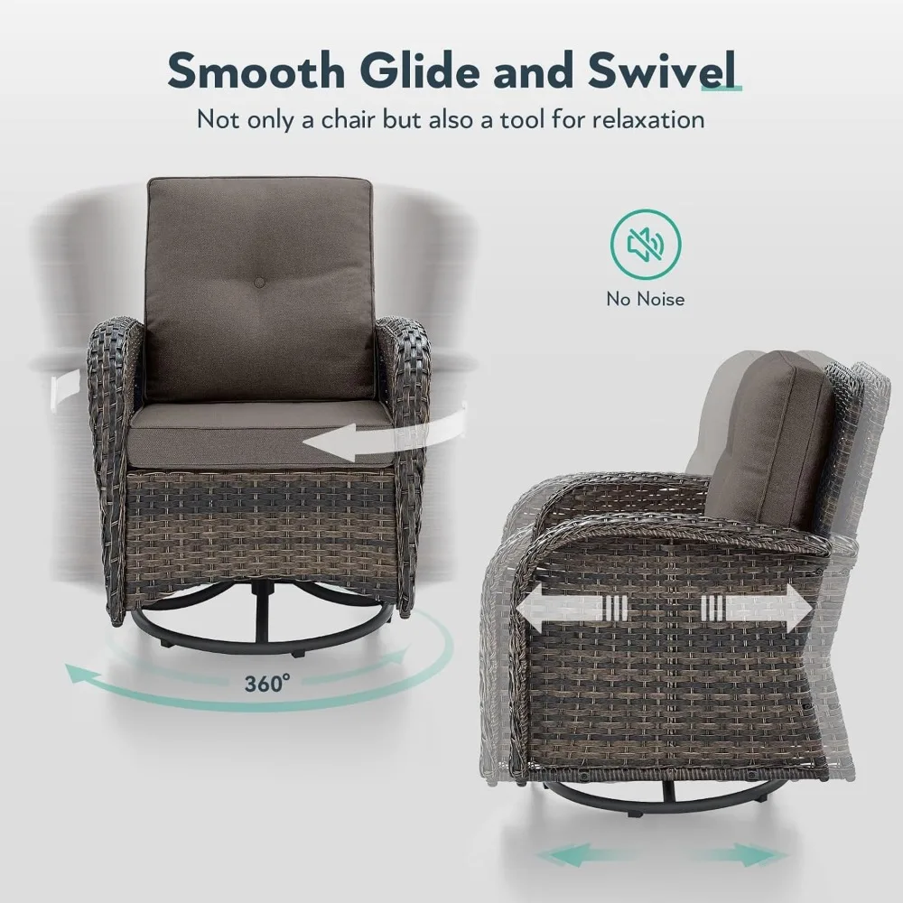 5 Piece Patio Furniture Set with Fire Pit Table - Glider Loveseat, Tempered Glass Side Table, Wicker Patio Sofa Set 3