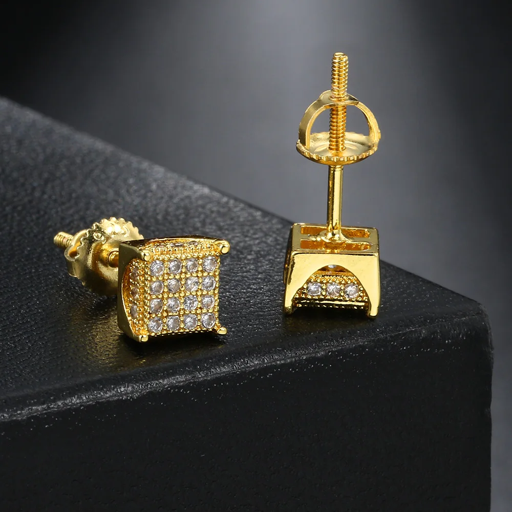 5mm quadratische Form Gold Farbe Ohr stecker für Frauen Männer minimalist isch eingelegte Zirkon glänzende Kristall HipHop Punk Ohrring Schmuck ohe179 – Detail 4