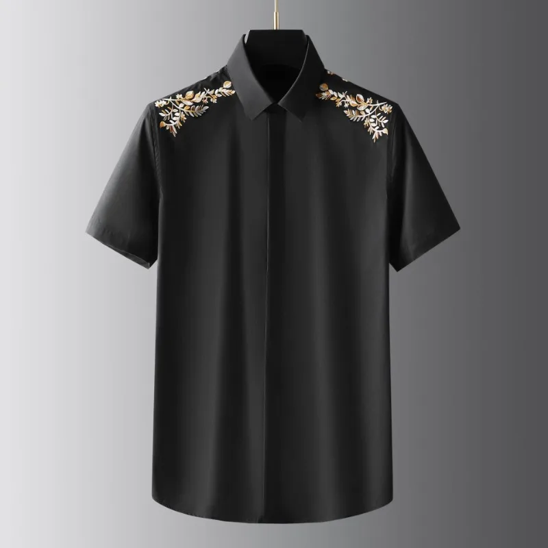 남성용 반팔 셔츠, 유럽과 미국 런웨이 쇼, 정밀 중공업 꽃 자수, 신제품