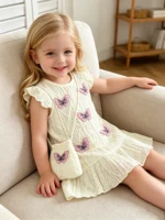 Robe tendance pour filles pour l'été, haut décontracté à motif papillon pour filles, jupe à manches courtes + sac bandoulière 4