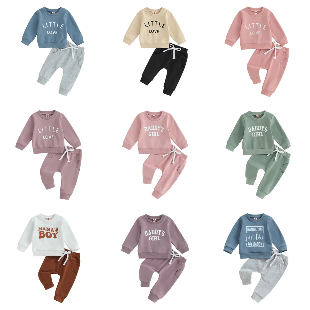 Newborn Baby Girls Clothes Sets Autumn Toddler Kids Boys Letter Print Long Sleeve Sweatshirts Pants 2pcs Infant Clothing Suits