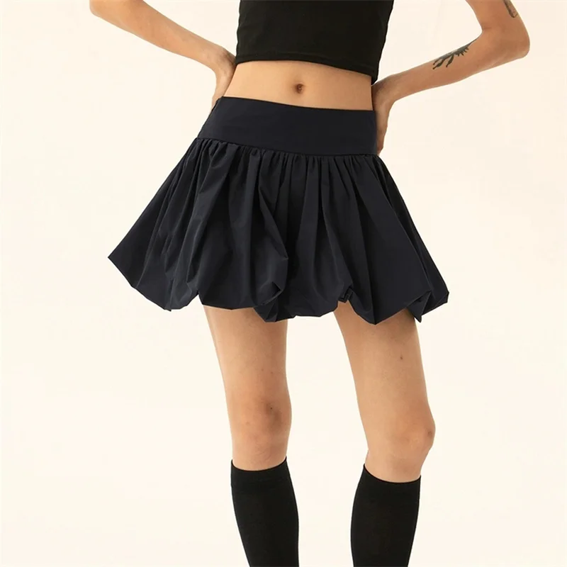 

Summer Bud Short Skirt 2024 Women Elegant Solid Color Elastic High Waist A Line Bubble Mini Skirt 2000s Clothes Streetwear