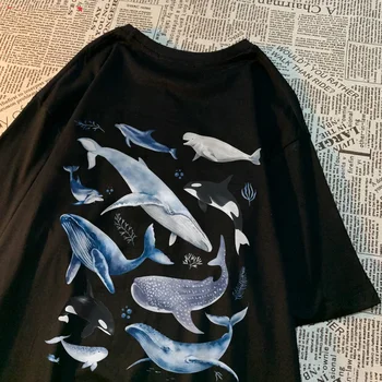 Fashion Women'S T-Shirts Ocean And Whales Printing Tops O-Neck Soft Short Sleeve Summer Casual Female Clothes 1