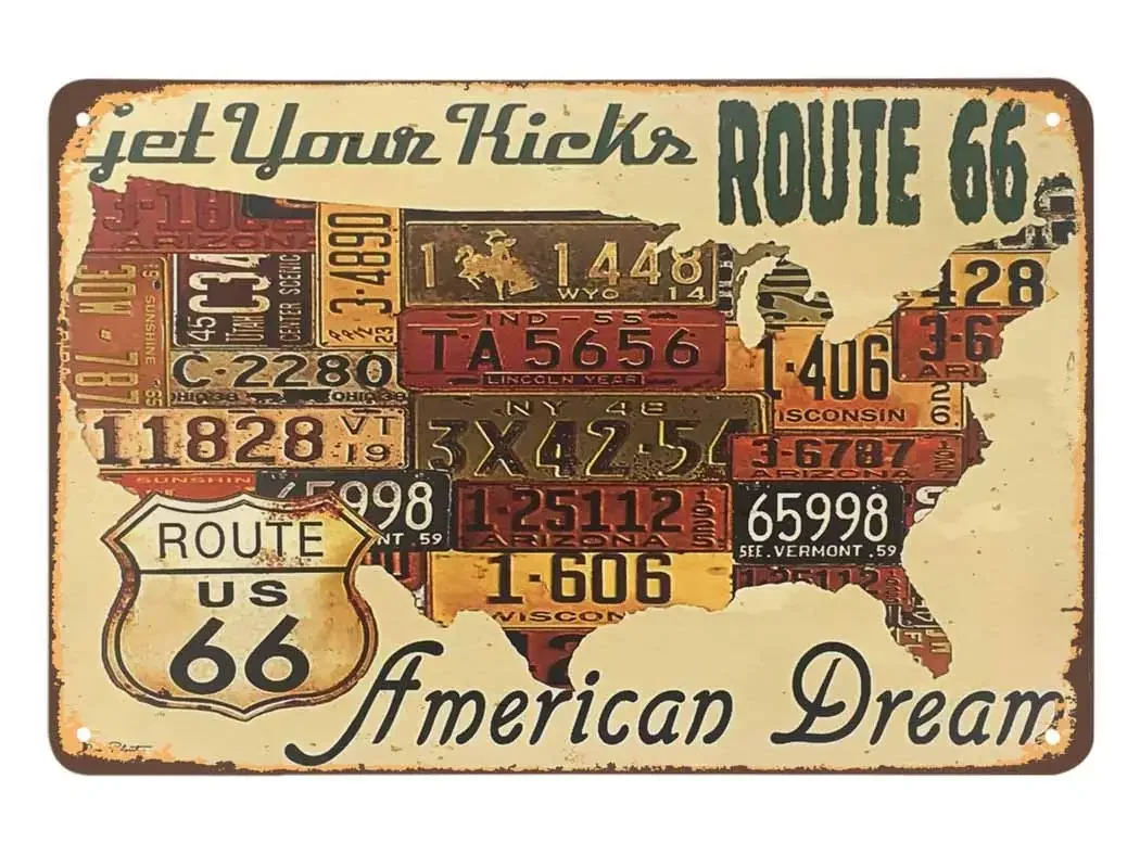 Usa Map Tin Sign, Ottieni I Tuoi Calci Gold Route 66 American Dream Vintage Metal Tin Signs For Cafe Bar Pub Shop Wall Decorativo