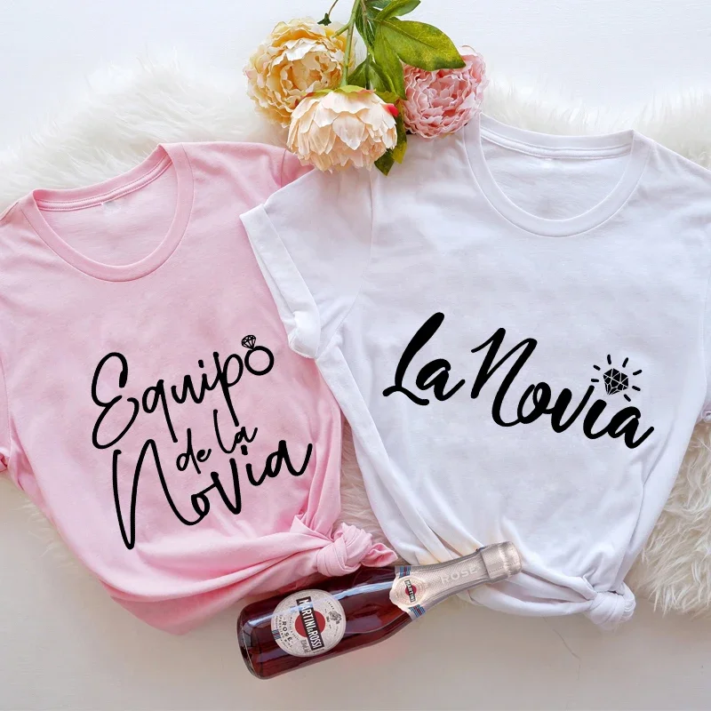 

Team Bride Crew T-Shirt Bachelorette Hen Party Tops Spanish Women Future Bride Squad Tees Short Sleeved Bridal Wedding Tshirt