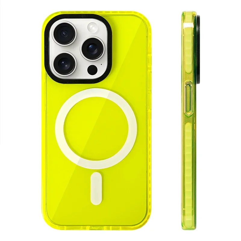 Vibrant Neon Transparent MagSafe Compatible Phone Case with Soft Silicone Bumper