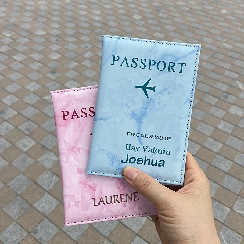 Engraving Name Passport Covers Airplane Logo Marble Pattens Case for Passport Laser Engrave