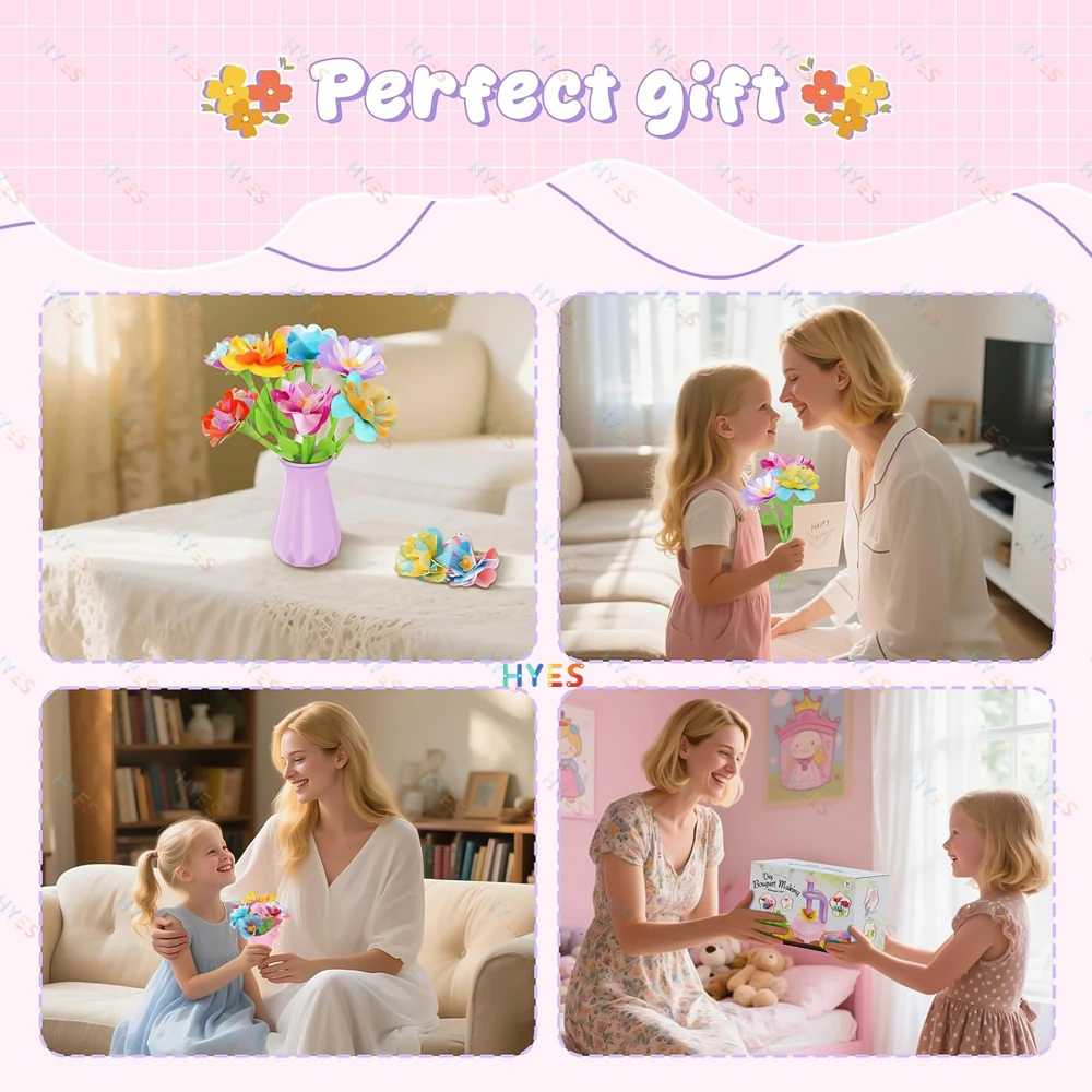 Kids DIY Flower Bouquet Kit Educational Crafts Set DIY Flower Arrangement Children's Toy Make Own Gift for Birthday Holiday