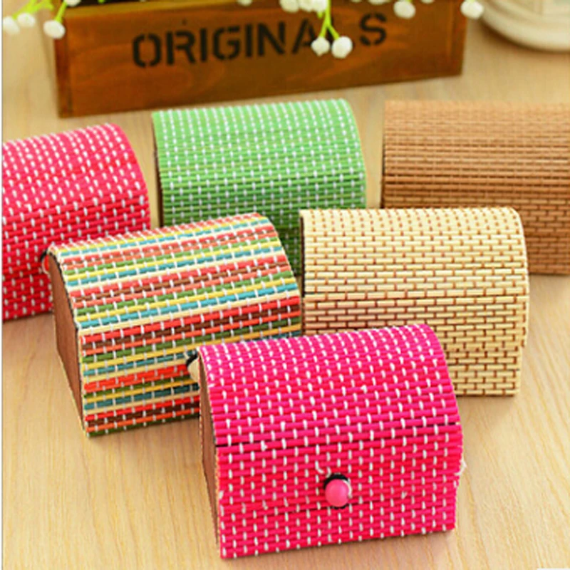 Cute Bamboo Wooden Ring Necklace Earrings Case Makeup Case Holder 6 Colors Cute Jewelry Box Storage Organizer 2