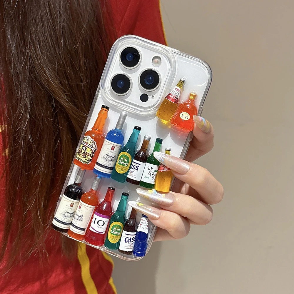 Creative 3D Summer Beer Bottle Shell Phone Case, Personalized Mini Wine Bottle Design
