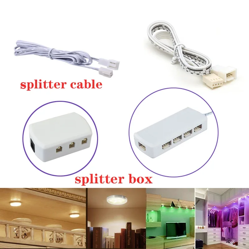 150cm 2pin/4pin Extendable Cables Splitter Box for Single Color / RGB LED Under Cabinet Lighting Kitchen Counter Furniture Lamp