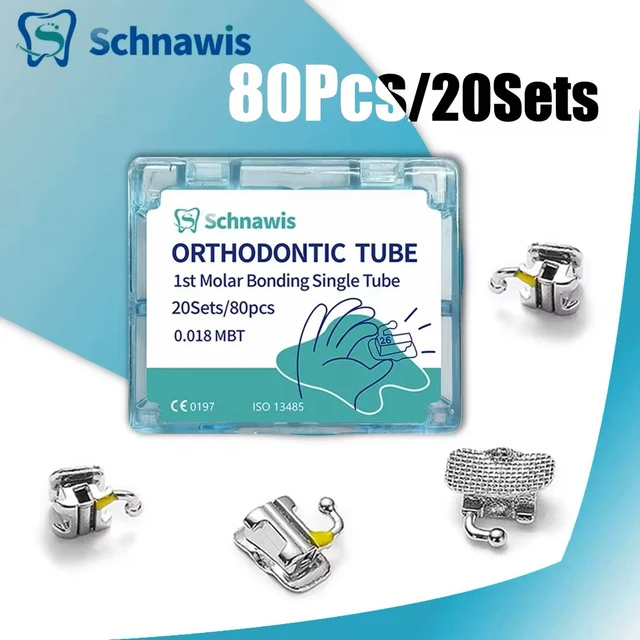 80Pcs/20Sets Dental Orthodontic Buccal Tube Bondable Convertible Single Tube 1st Molar Bondable 0.022 0.018 MBT Roth