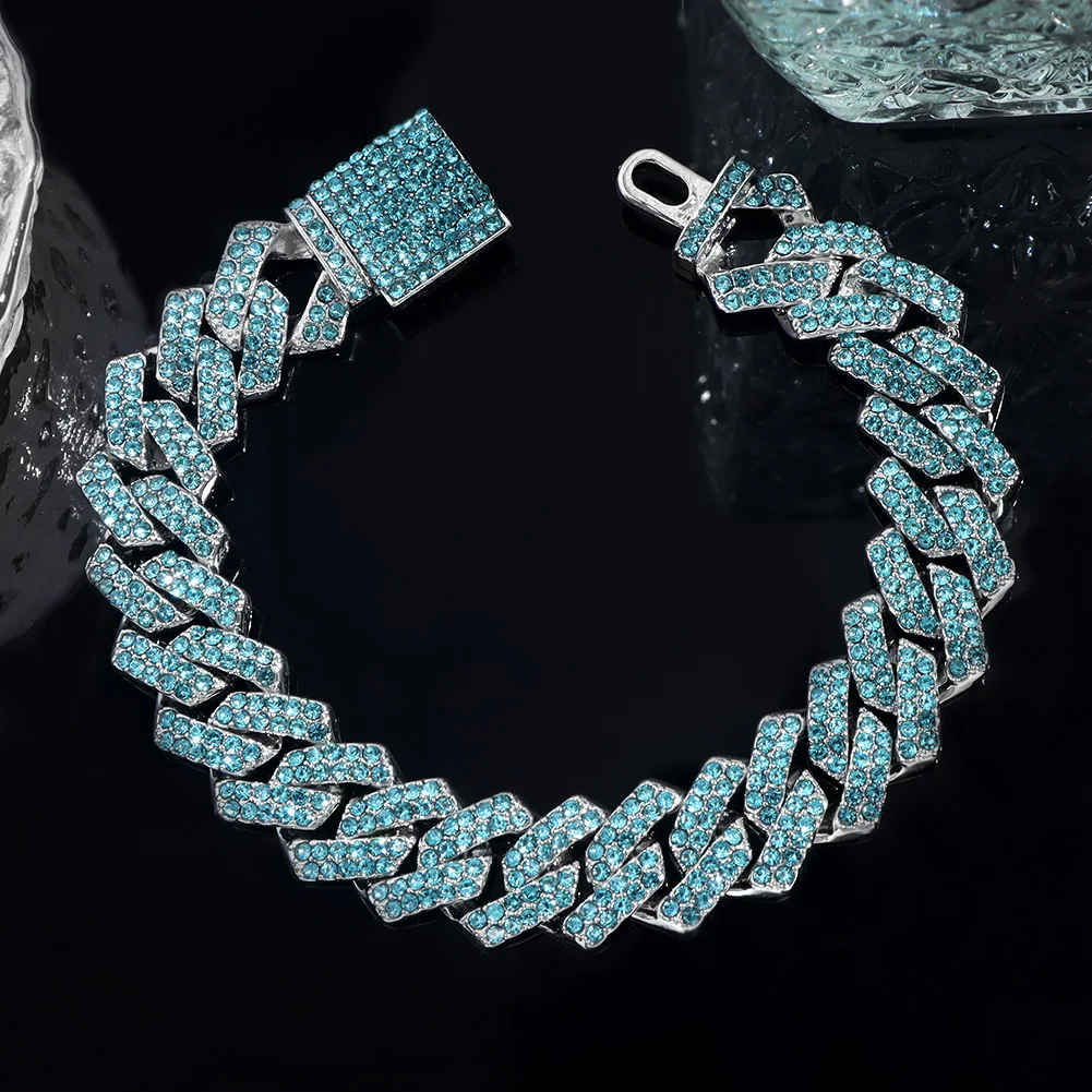 アクセサリー 5mm Iced Out Prong Chain Bracelet 14MM Iced Prong Link Cuban Chain Bracelets for Men Women