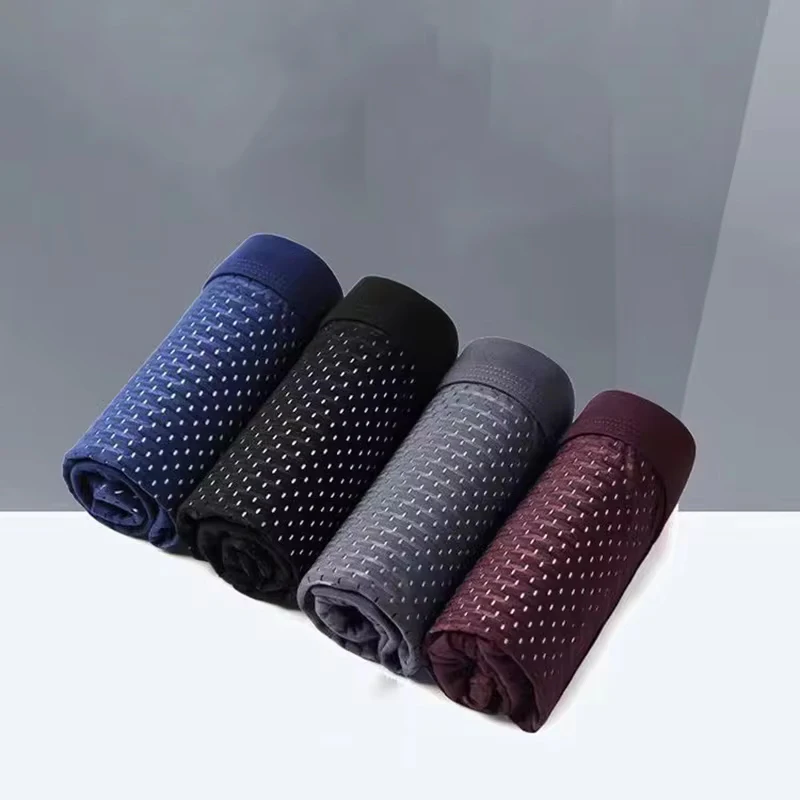 4pcs Men's Underwear Ice Silk Mesh Men Boxershorts Plus Size Panties Solid Sexy Men Boxer Summer Breathable Intimate Underpants