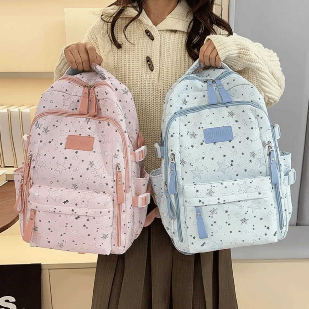 Cute Print Star Backpack Lightweight Large Capacity Nylon Backpack College Style Cloth Students School Bag Daily 3