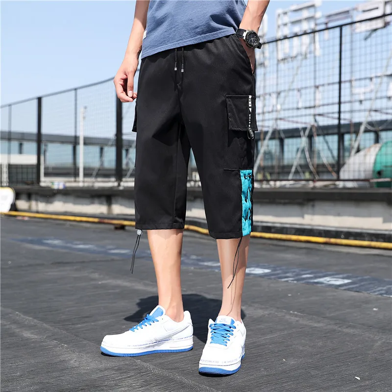

Casual 2023 Summer Men's Shorts Solid Straight Loose Calf-Length Pants Elastic Waist Drawstring Sports Jogging Outwear Trousers