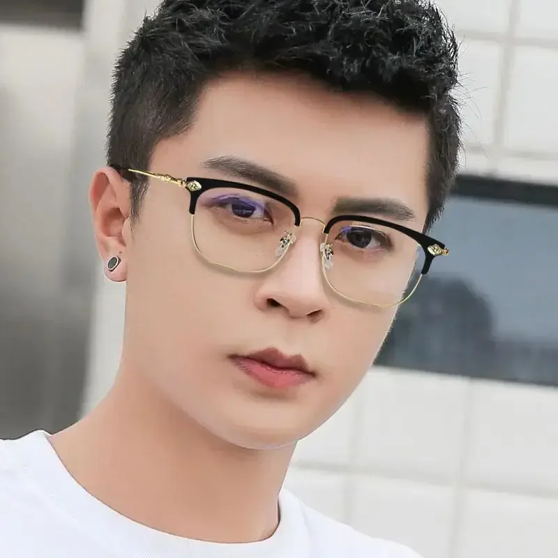 Reading Glasses New Fashion Metal Half-frame Reading Glasses Men Women Eye Protection Anti-Blue Light Goggles High-End Business Eyeglasses