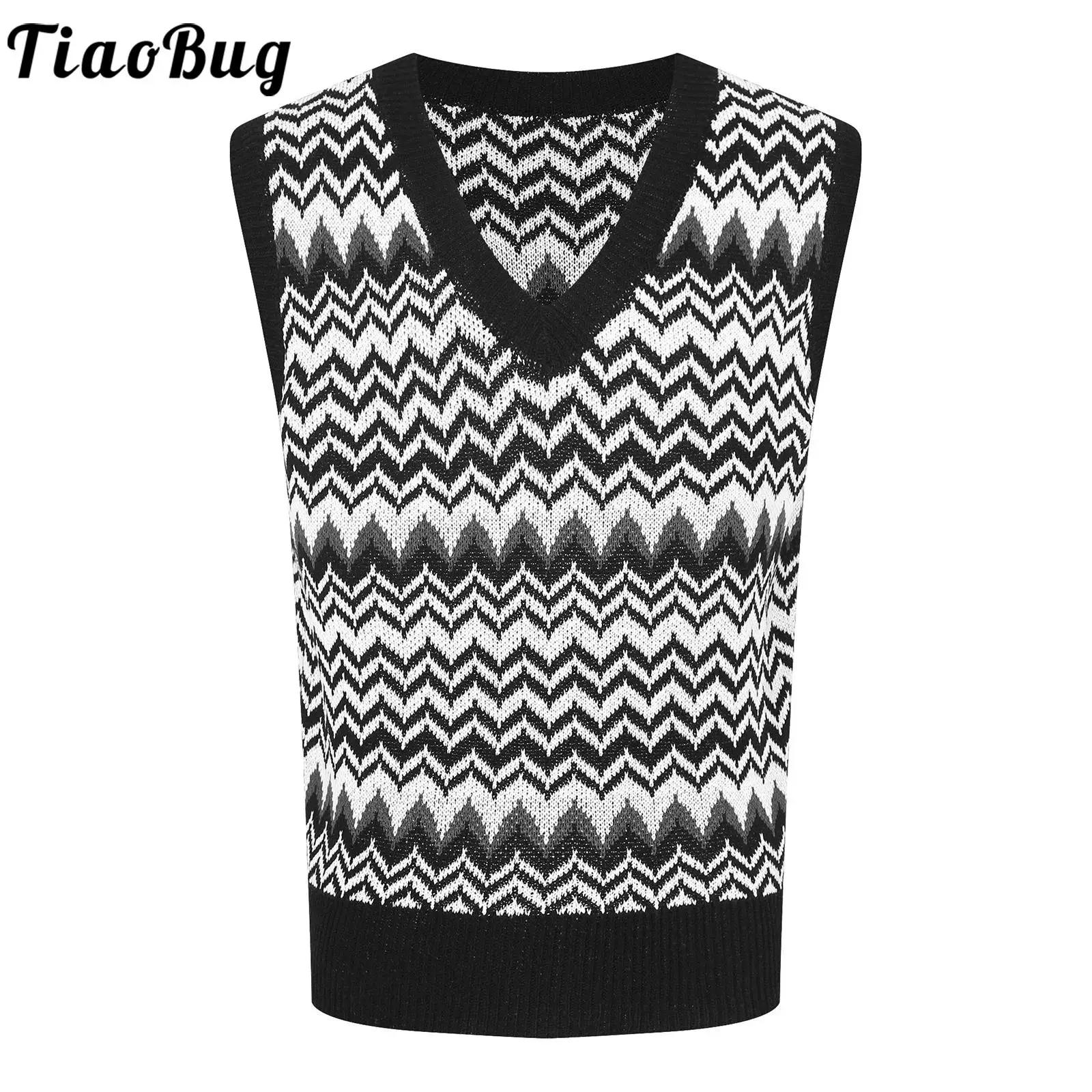 

Mens Fashion Argyle Sweater Vest Knitwear Casual Contrast Color V Neck Sleeveless Knitted Pullover Streetwear