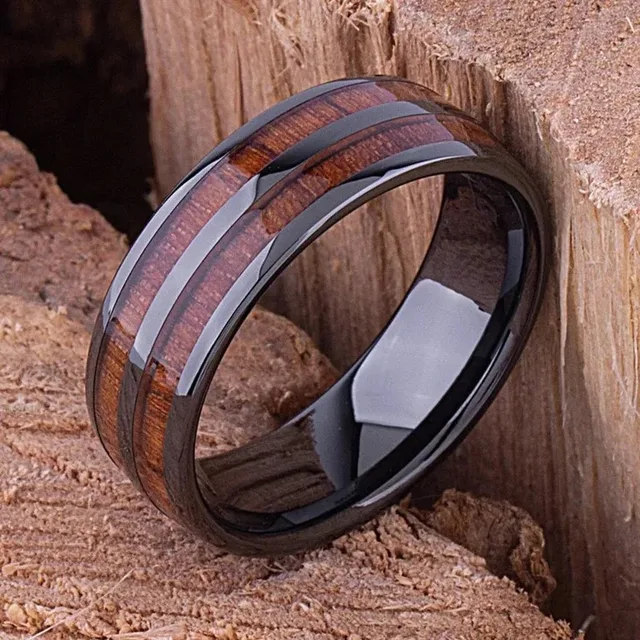 94148-353e82.jpg Mode 8mm hommes titane acier Koa bois anneaux pour hommes femmes dôme poli en acier inoxydable anneaux hommes mariage bande bijoux cadeaux
