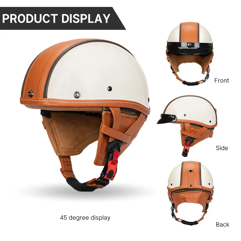 High Quality Black Leather Finish Motorcycle Helmet for Men DOT