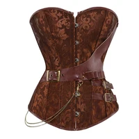 Bustier victorien vintage gothique français pour femme, marron, en PU, avec lacets, baleines en acier, effet gainant, taille nouée et ceinture 1