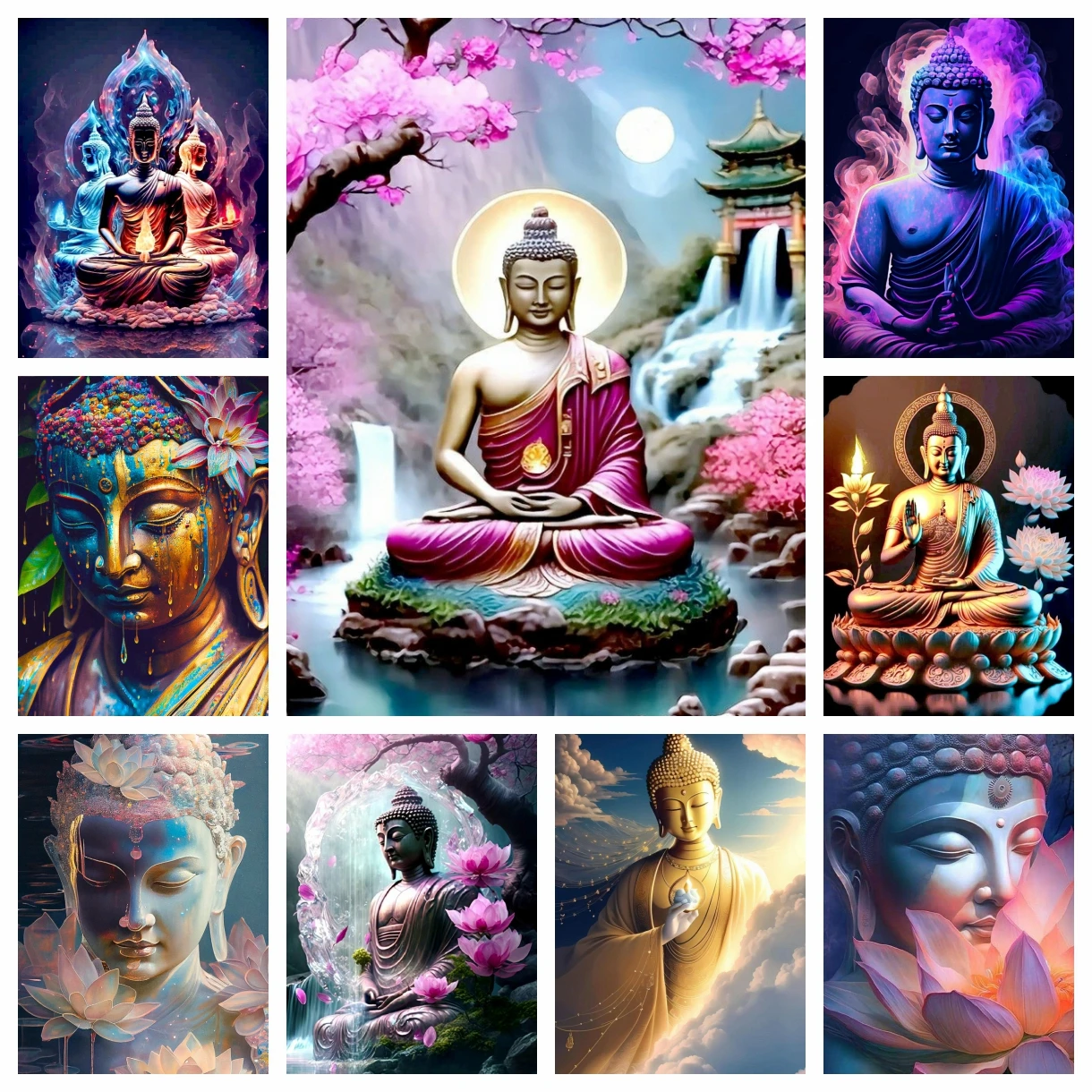 Diamond Painting 5D DIY Buddha Full Drill Round Embroidery Cross Stitch Mosaic Home Decor
